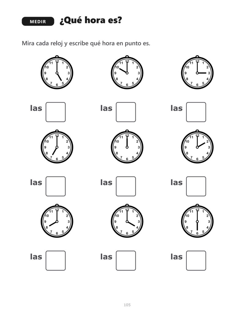 Página 105 del libro: Lectura del reloj