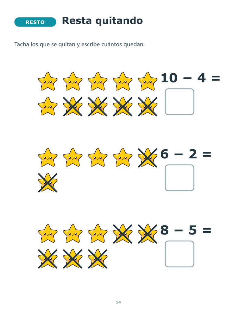 Página 54 del libro: Resta con estrellas