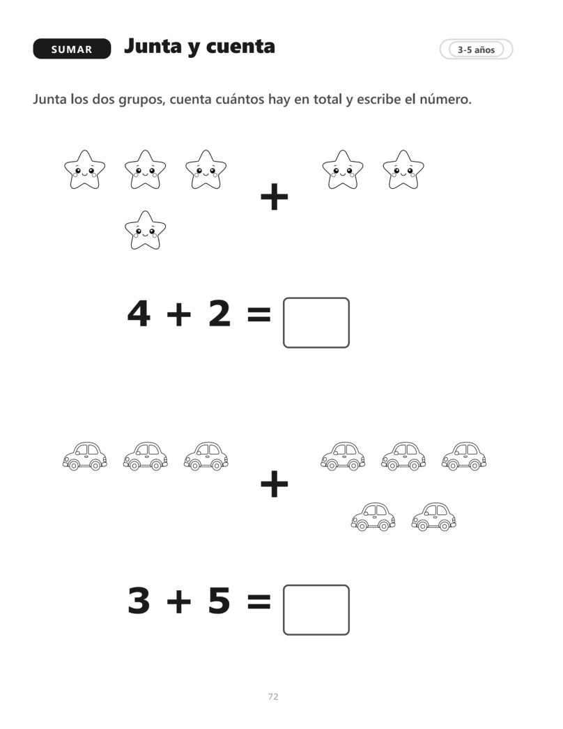 Página 72 del libro: Sumas con dibujos
