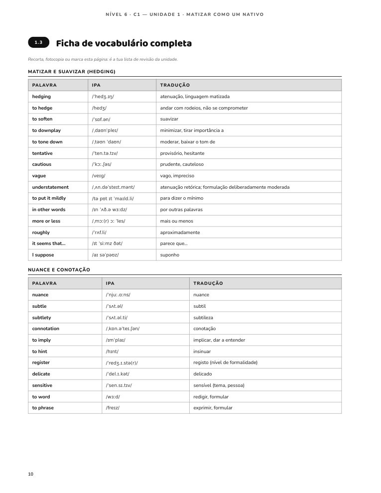 Amostra 2 · Vocabulário