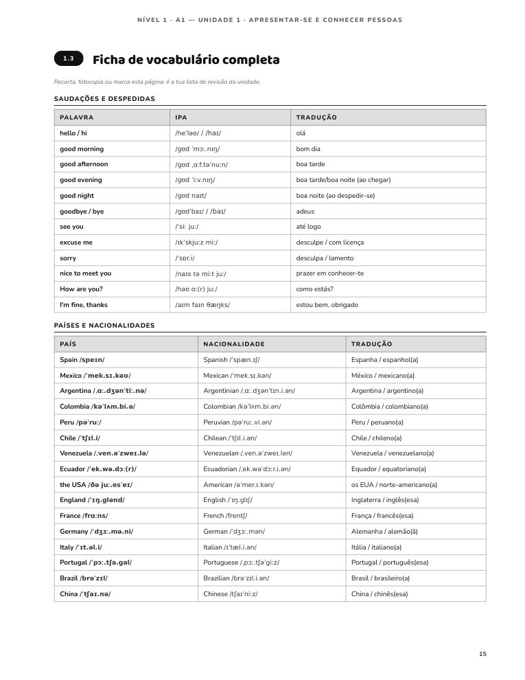 Amostra 3 · Vocabulário