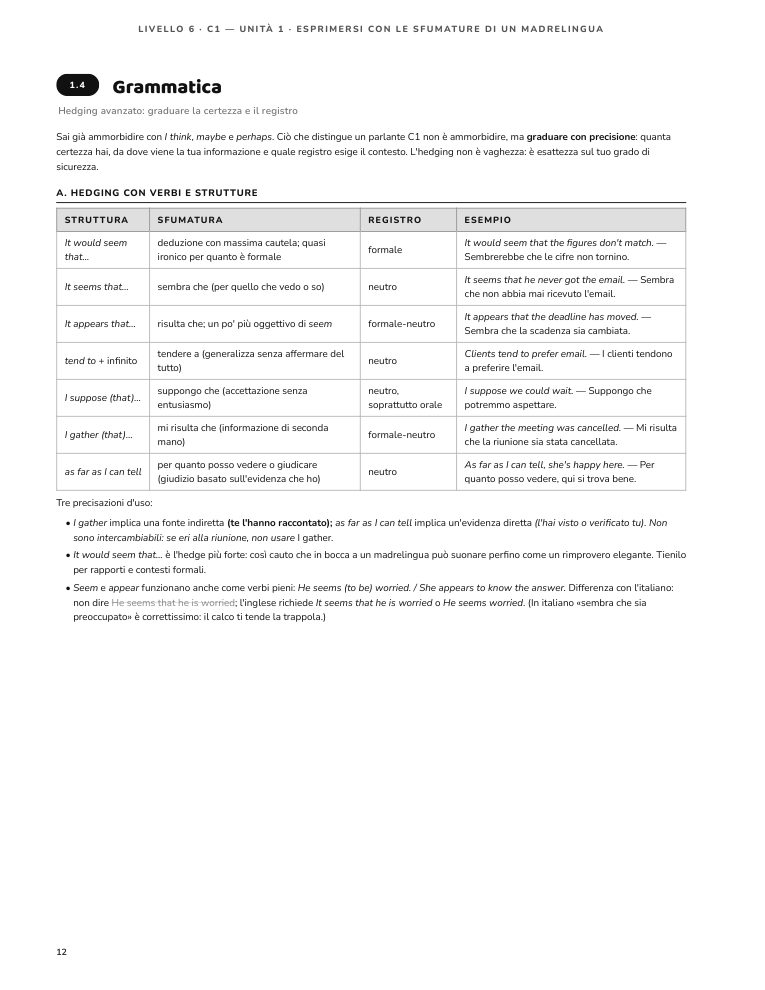 Pagina 12 del libro: Grammatica avanzata
