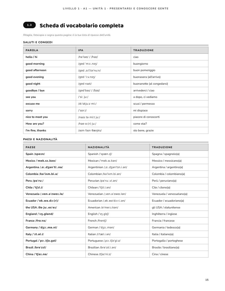 Pagina 15 del libro: Vocabolario essenziale