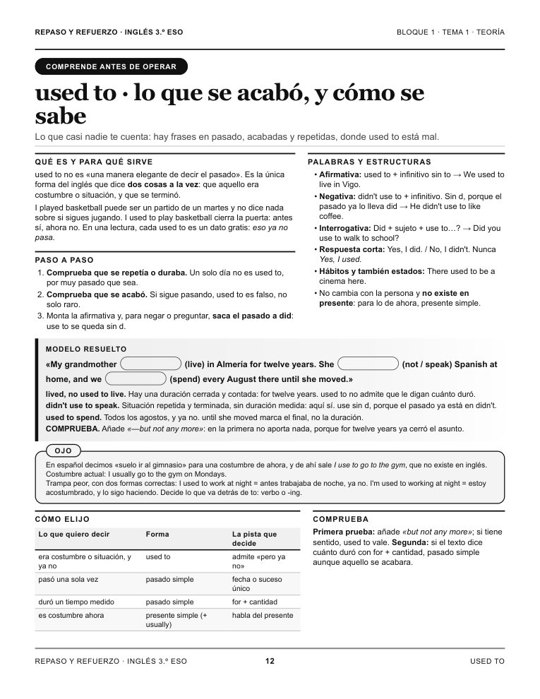 Página 12 del libro: Teoría: used to