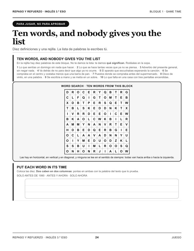 Página 24 del libro: Juego de vocabulario