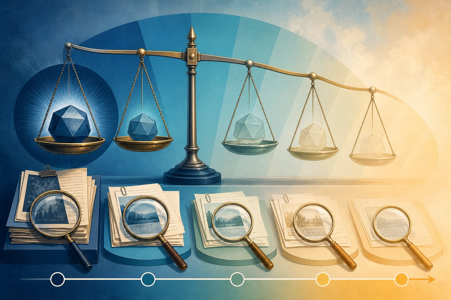 Escala visual de compromiso que separa afirmación, cautela y posibilidad.