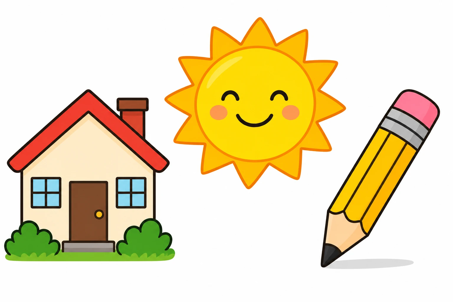 Una casa, un sole e una matita separati per nominare e dividere le parole in sillabe.