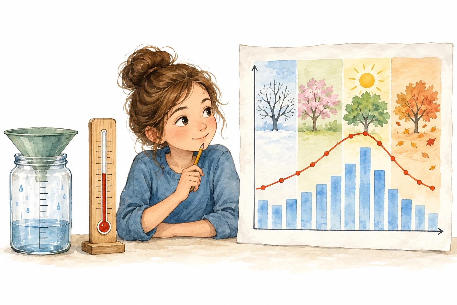 Strumenti meteorologici sono accanto a un grafico stagionale.