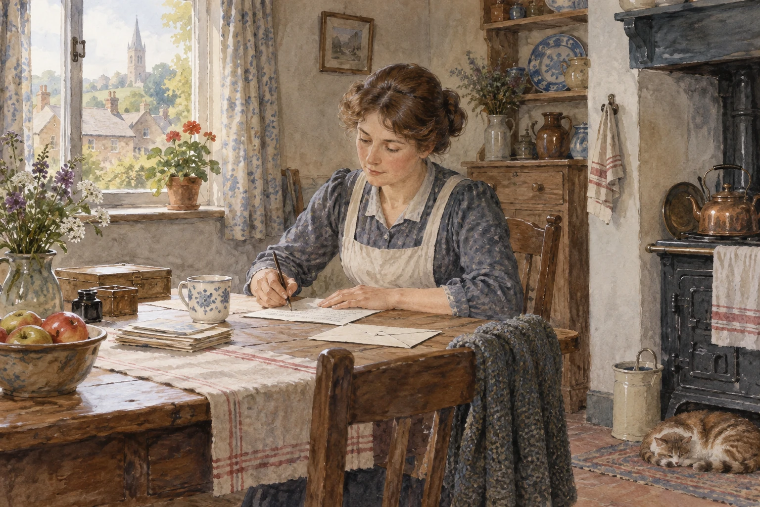Una persona scrive una lettera durante la Grande Guerra.