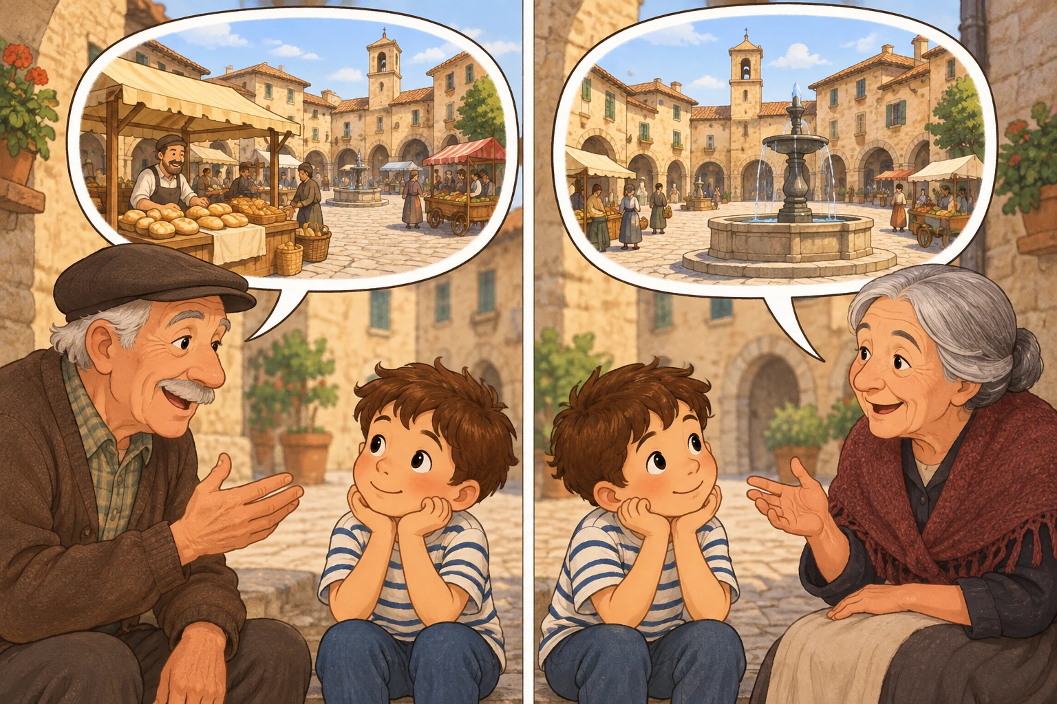 Due fumetti riportano ricordi diversi del mercato; il luogo comune è evidenziato, le date restano da verificare.