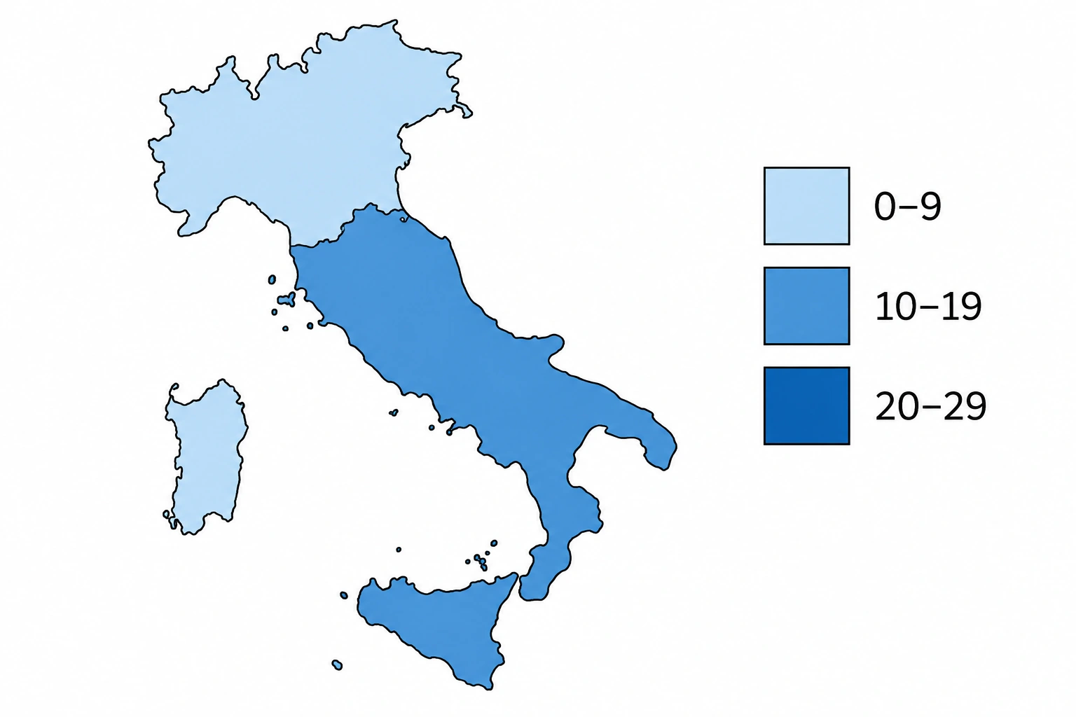 Legenda con tre fasce numeriche e due zone colorate, senza valori singoli.