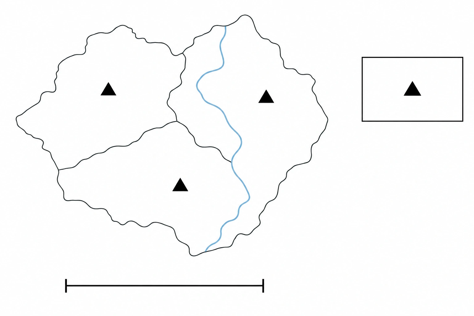 Carta schematica con tre triangoli uguali e un riquadro di legenda che mostra il simbolo senza nominarne il significato.