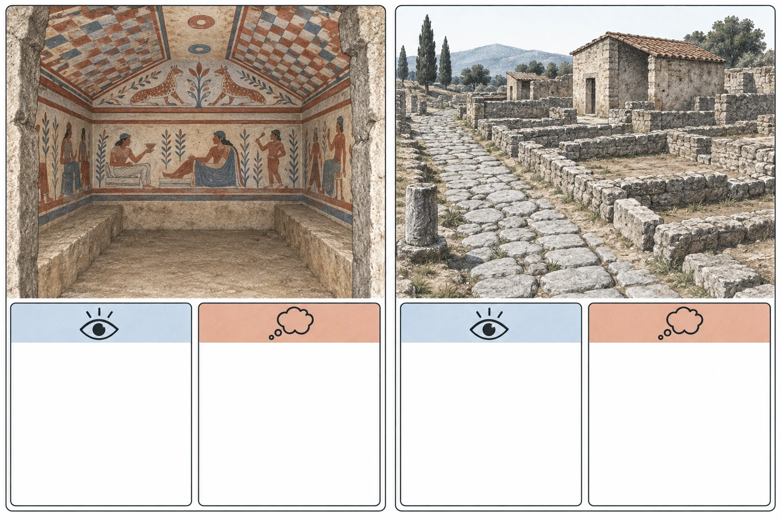Due schede parallele «tomba» e «abitato» con colonne osservazione e inferenza.