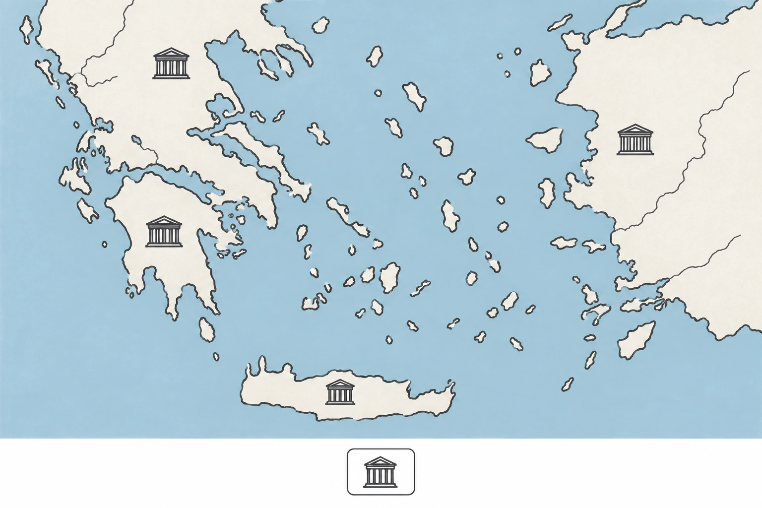 Carta del mondo greco con più poleis segnate come comunità separate, legenda non moderna.
