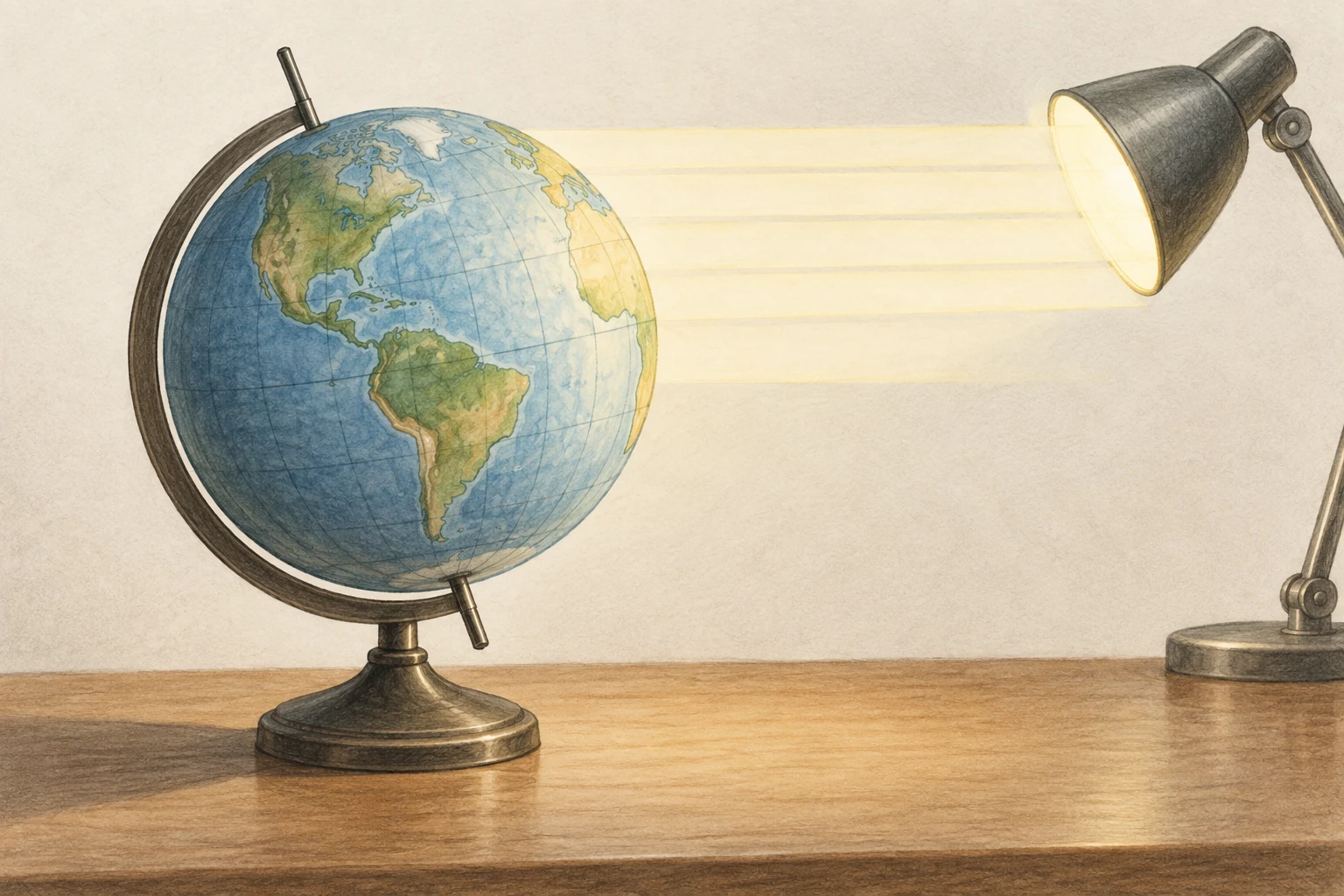 Globo inclinato illuminato da una lampada, modello qualitativo della luce solare.