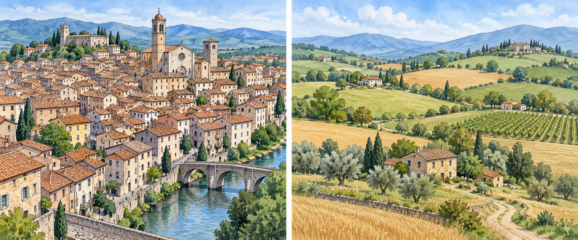 Due territori illustrativi, uno urbano compatto e uno rurale sparso.