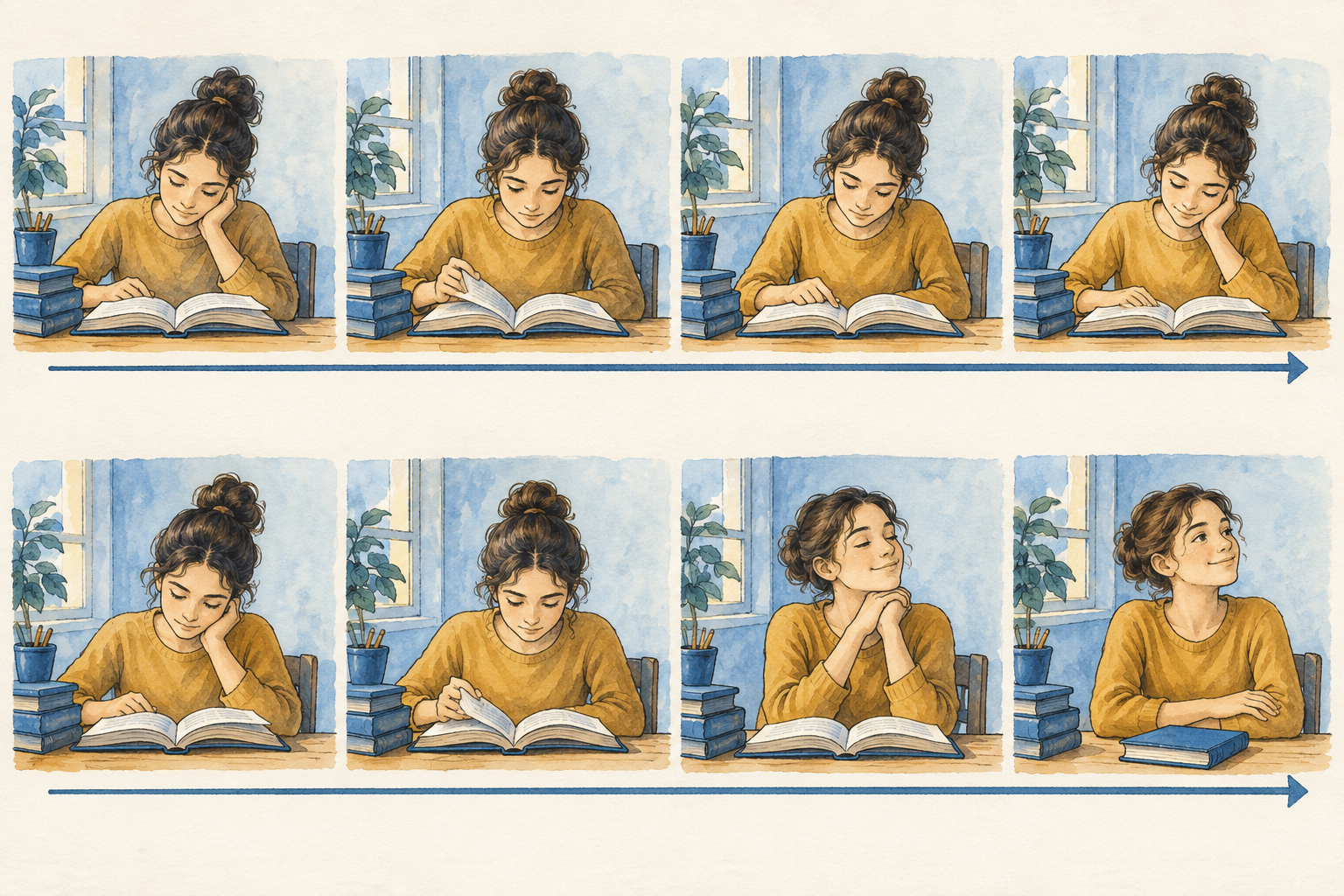 Due sequenze dello stesso lettore, una aperta e una con libro chiuso.