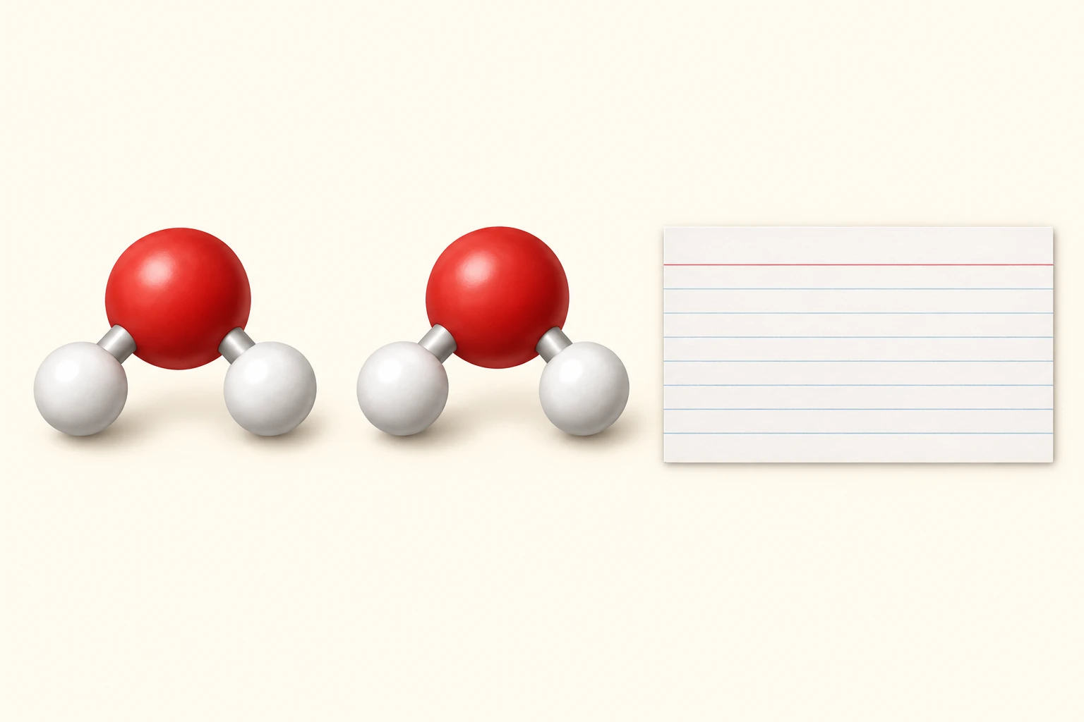 Due modellini identici, ciascuno formato da una sfera rossa centrale e due sfere bianche, accanto a una scheda a righe senza formula.