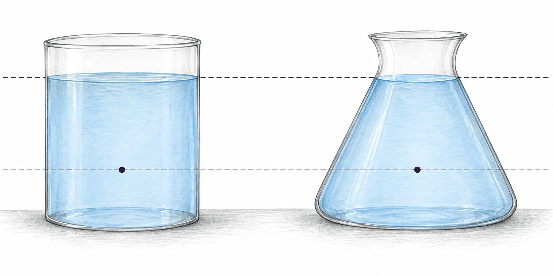 Due recipienti di forme diverse contengono lo stesso liquido con superfici alla stessa quota; due punti segnati alla medesima profondità verticale hanno la stessa pressione se la pressione superficiale coincide.