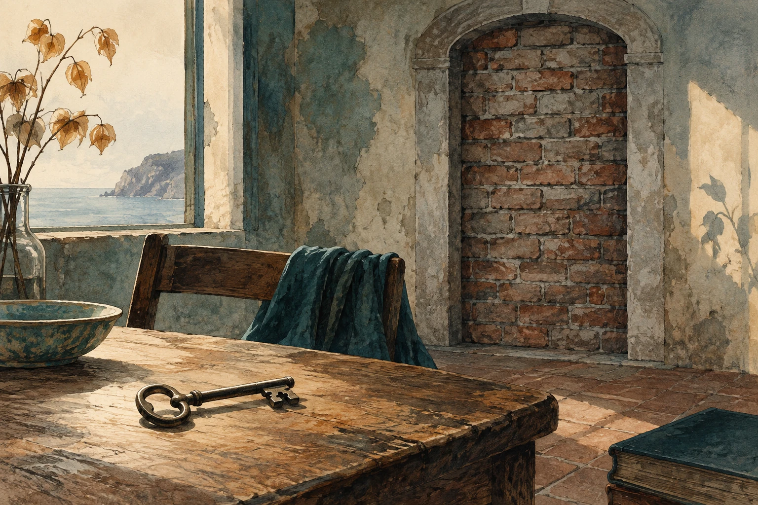 Oggetto quotidiano isolato in un paesaggio essenziale.