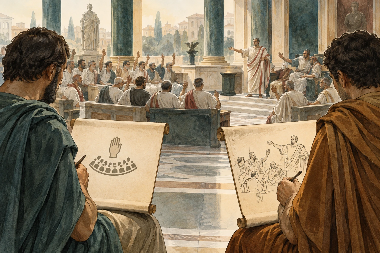 Due cronisti adulti osservano e registrano un evento da punti di vista diversi.