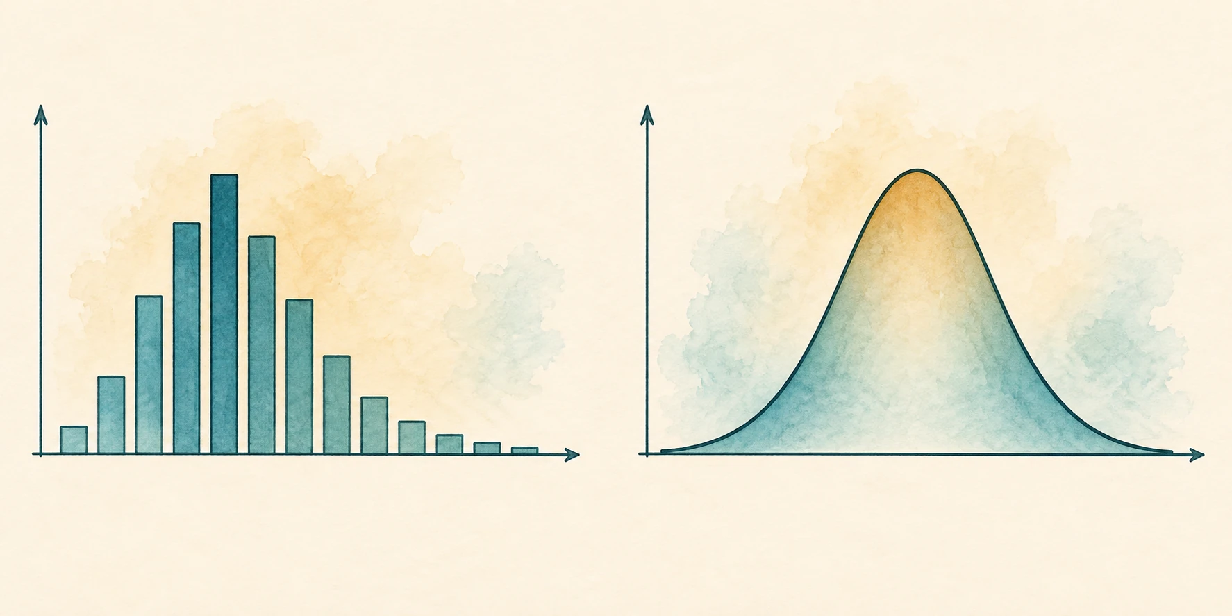 Due distribuzioni grafiche affiancate, una continua e una a valori discreti.