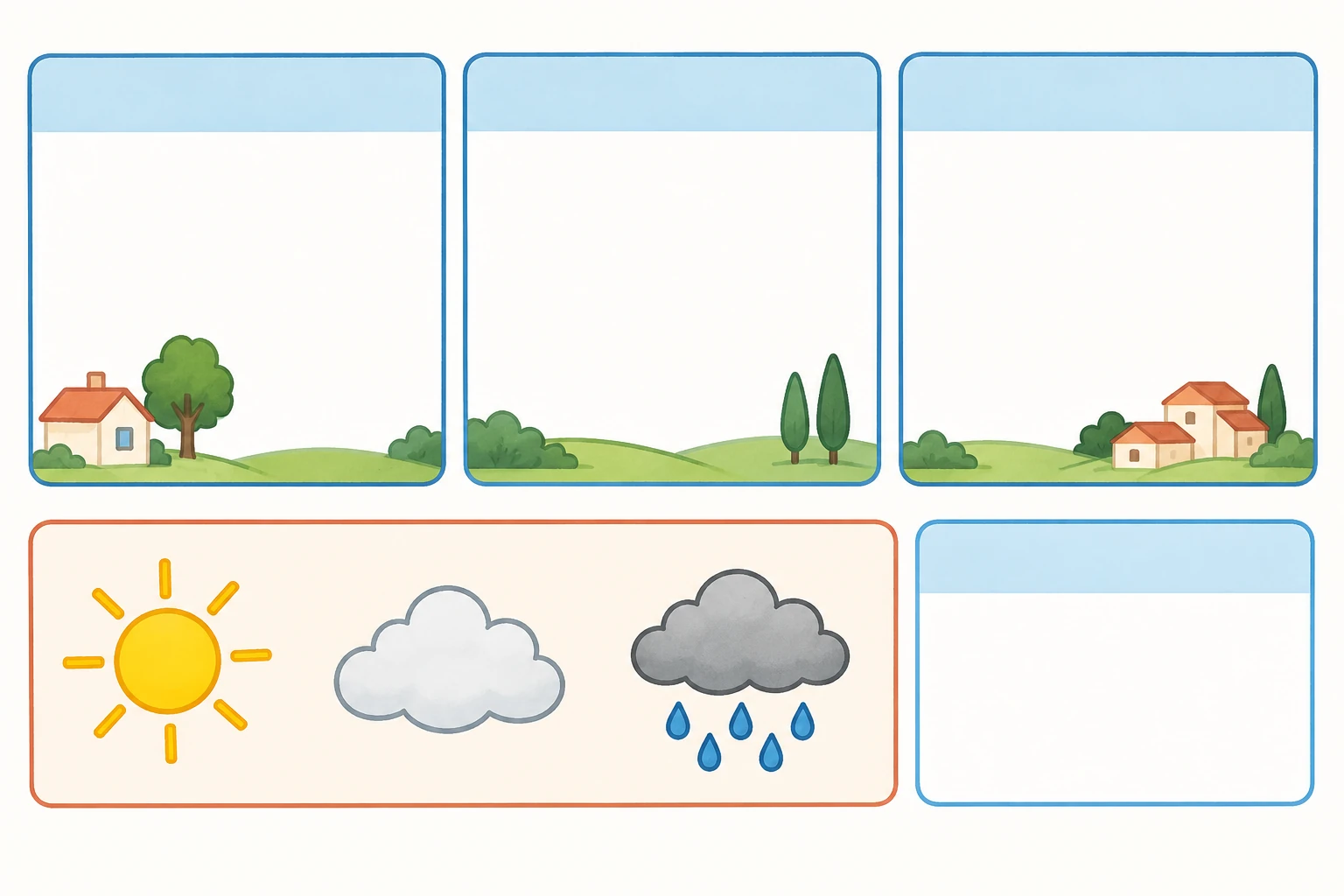 Un calendario di tre giorni con simboli meteo in legenda e spazio vuoto per la previsione.
