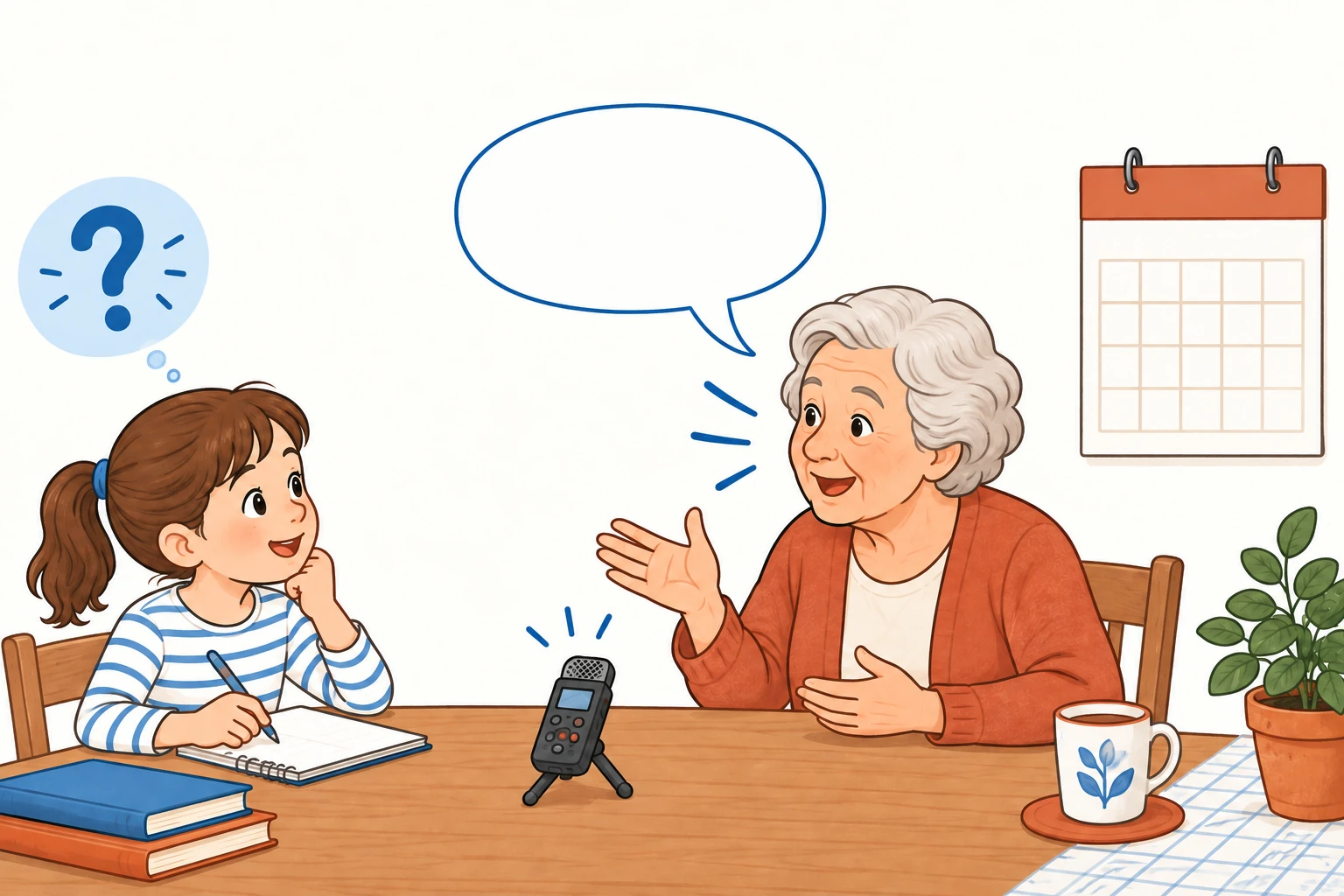 Una registrazione intervista con icone di domanda, parlante e data della raccolta.