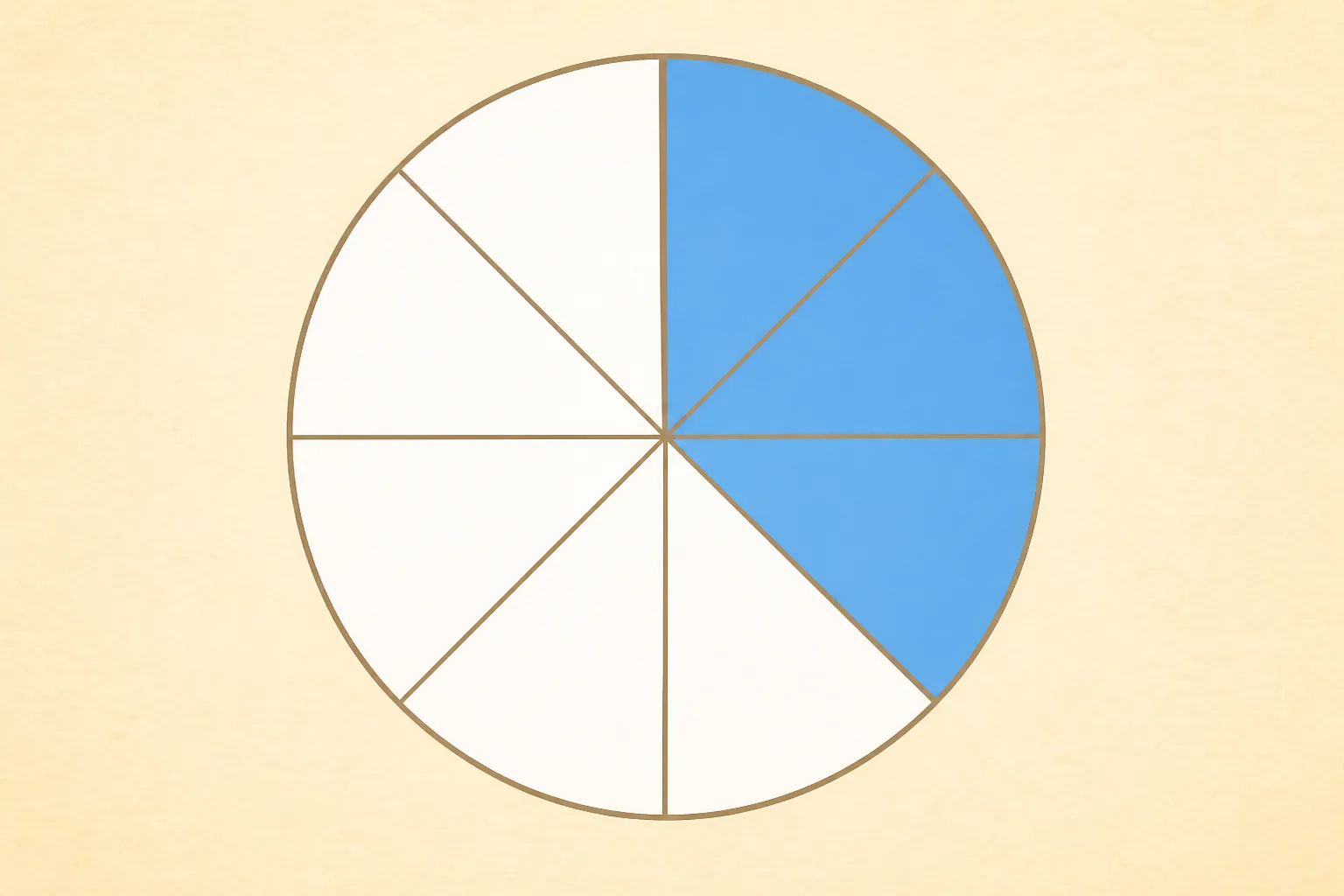 Mosaico circular dividido en ocho sectores iguales, con tres sectores azules y cinco blancos.