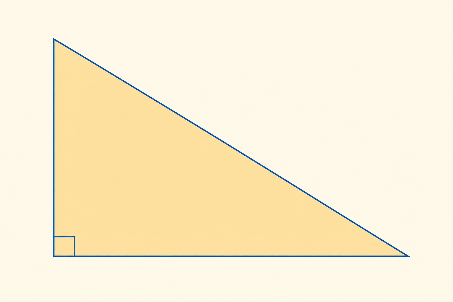 Triangolo rettangolo con cateti verticale e orizzontale, ipotenusa e marcatore dell'angolo retto, senza misure.