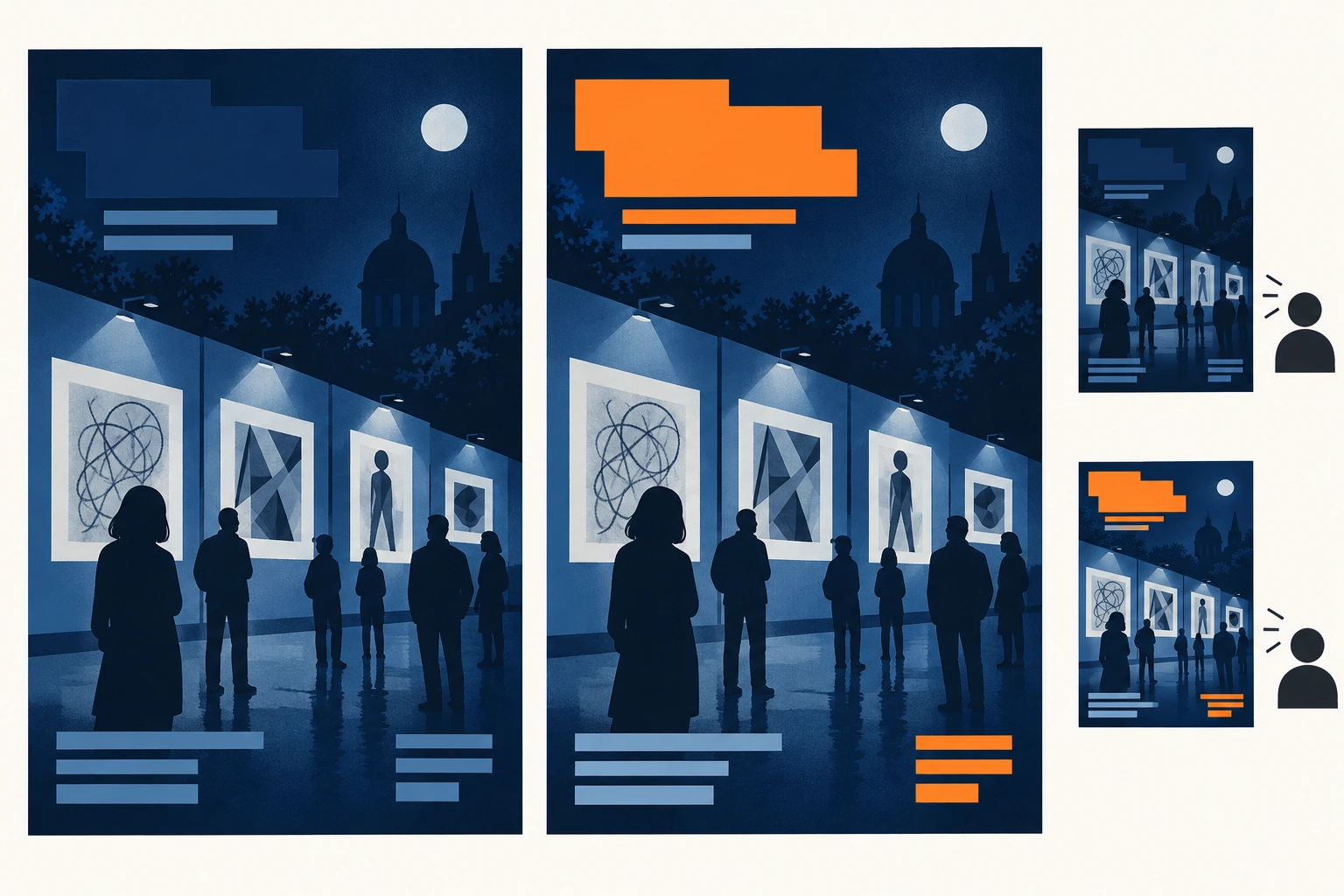 Duas versões do mesmo cartaz noturno: título azul pouco contrastado e título laranja mais visível.