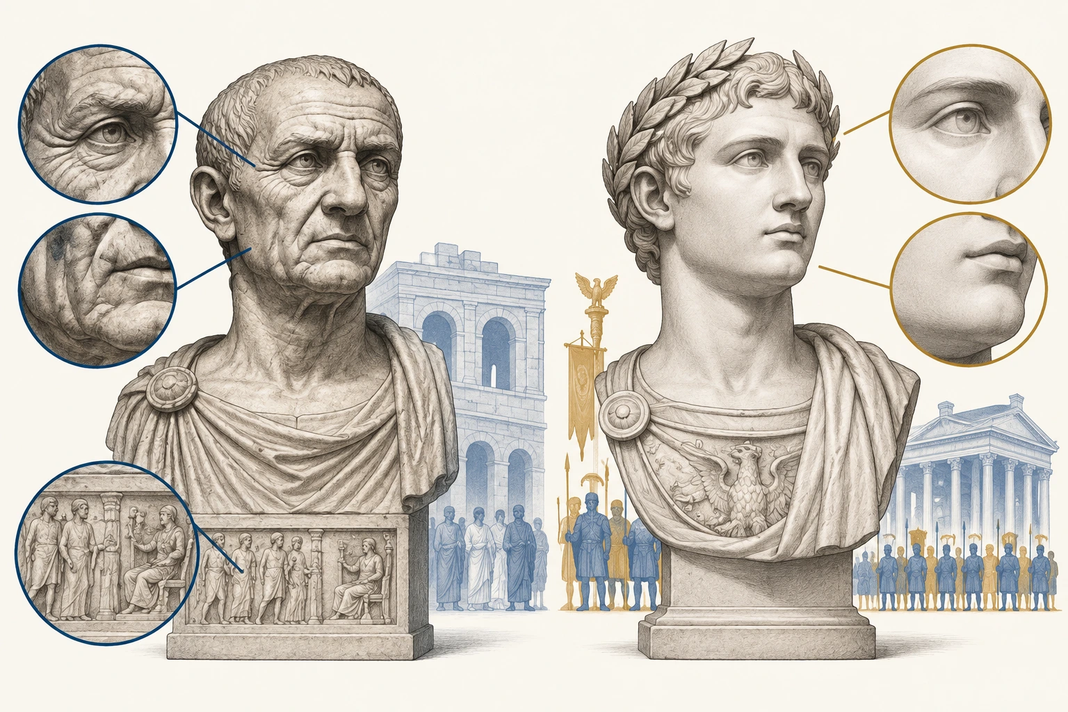 Ilustração didática de «Interpretar individualização num retrato romano» aplicada ao cenário descrito na leção.