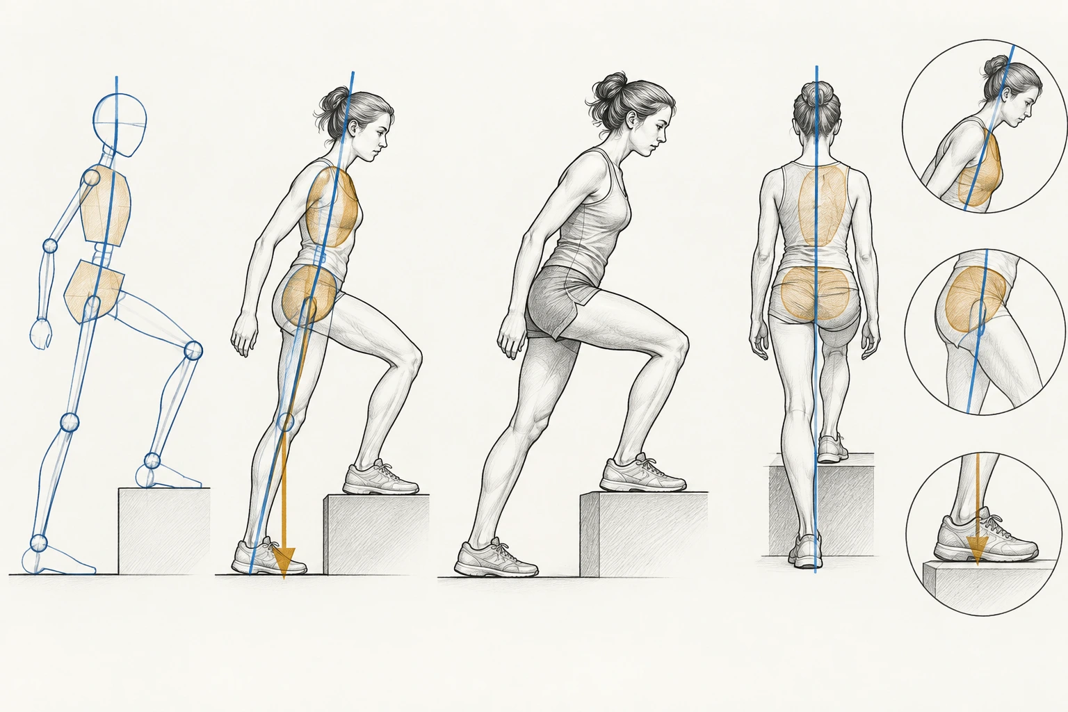 Ilustração didática de «Estudar proporção e eixo numa figura em movimento» aplicada ao cenário descrito na leção.
