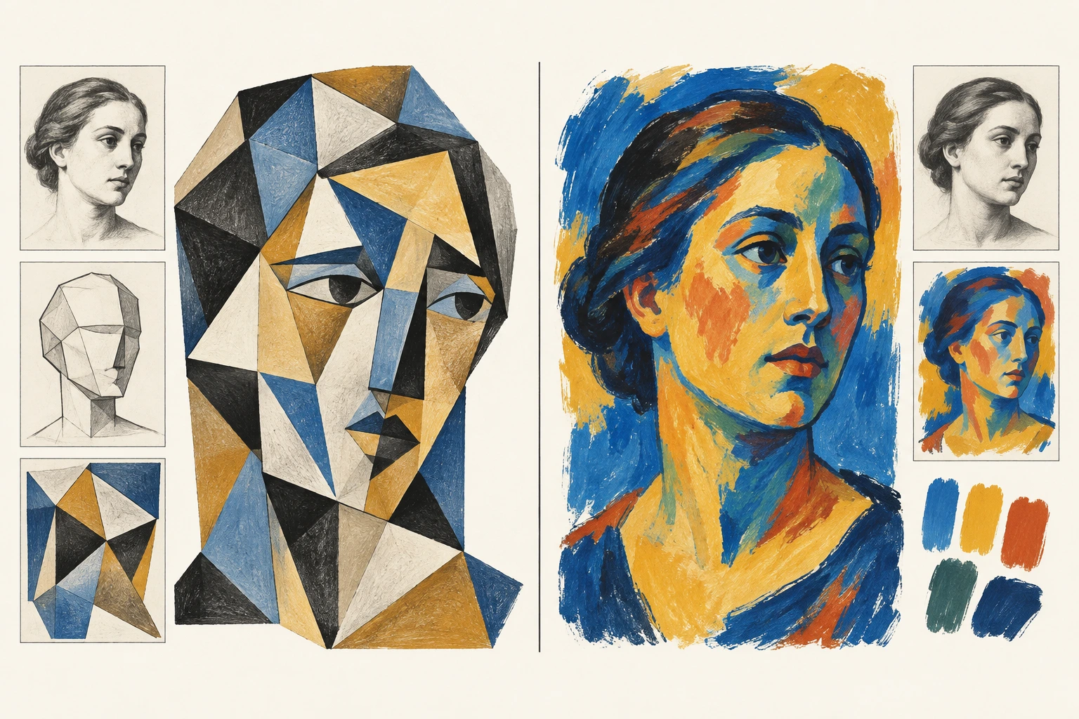 Ilustração didática de «Comparar duas estratégias modernistas de rutura» aplicada ao cenário descrito na leção.