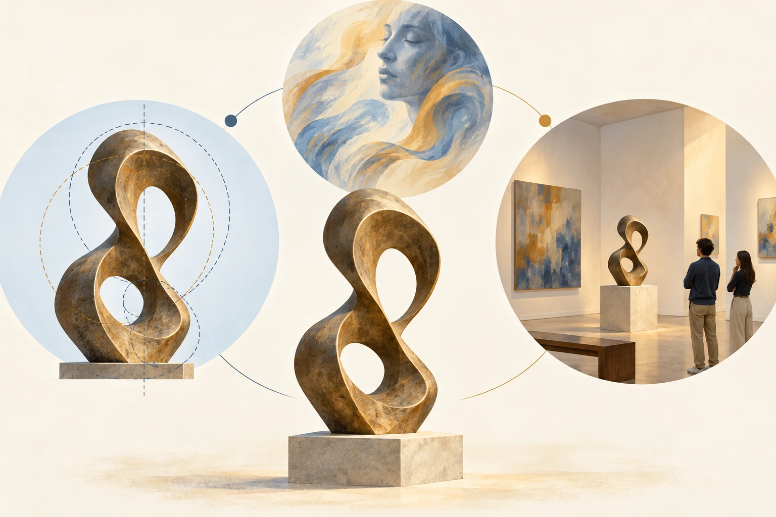 Escultura abstrata examinada por forma, possível expressão e contexto de exposição.