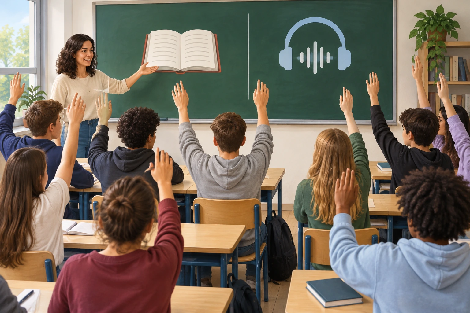 Alunos respondem a uma sondagem sobre leitura e podcasts que admite várias escolhas.