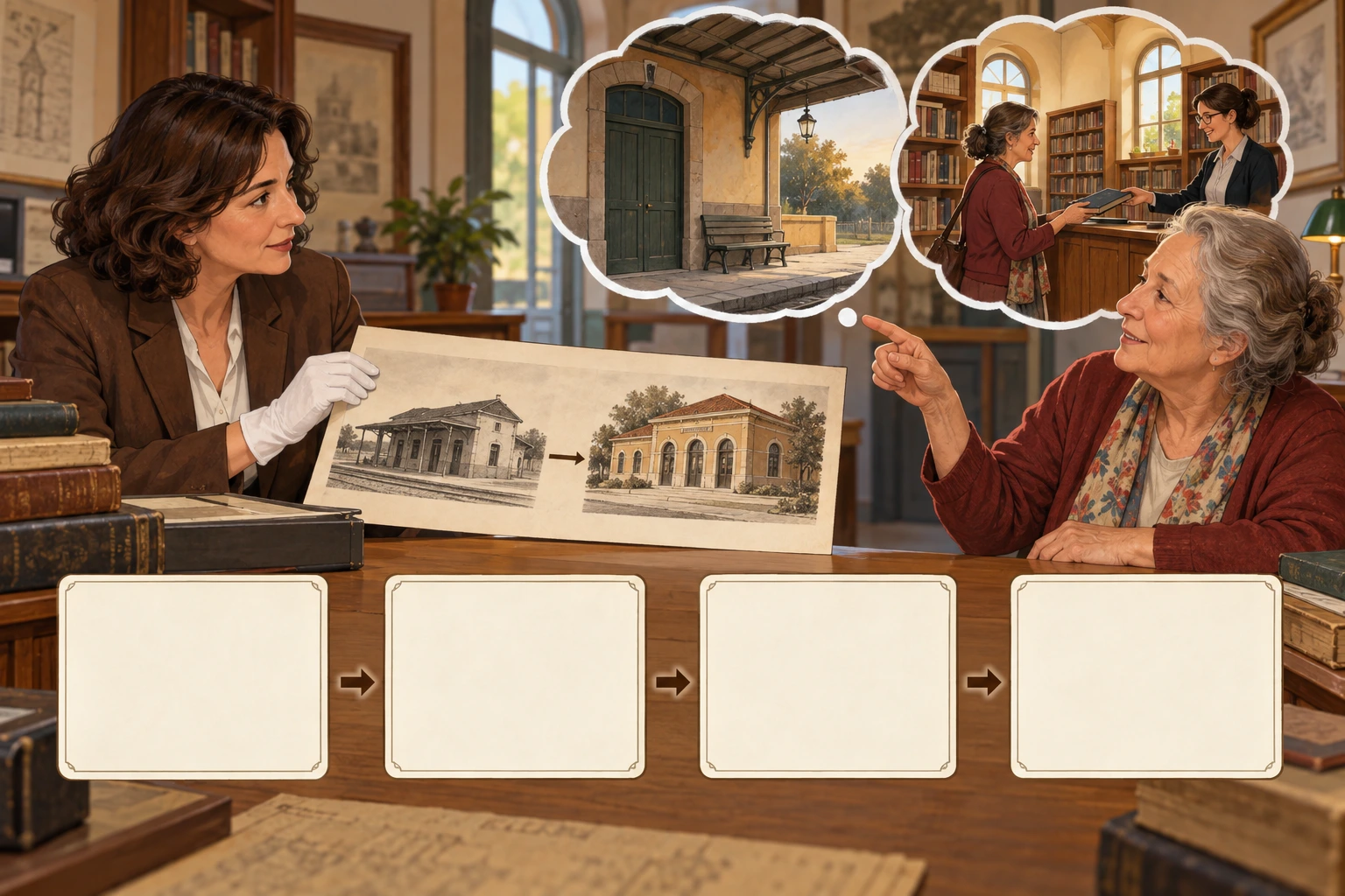 Arquivista e testemunha distinguem documentos da estação e recordações da sala fechada e da biblioteca.