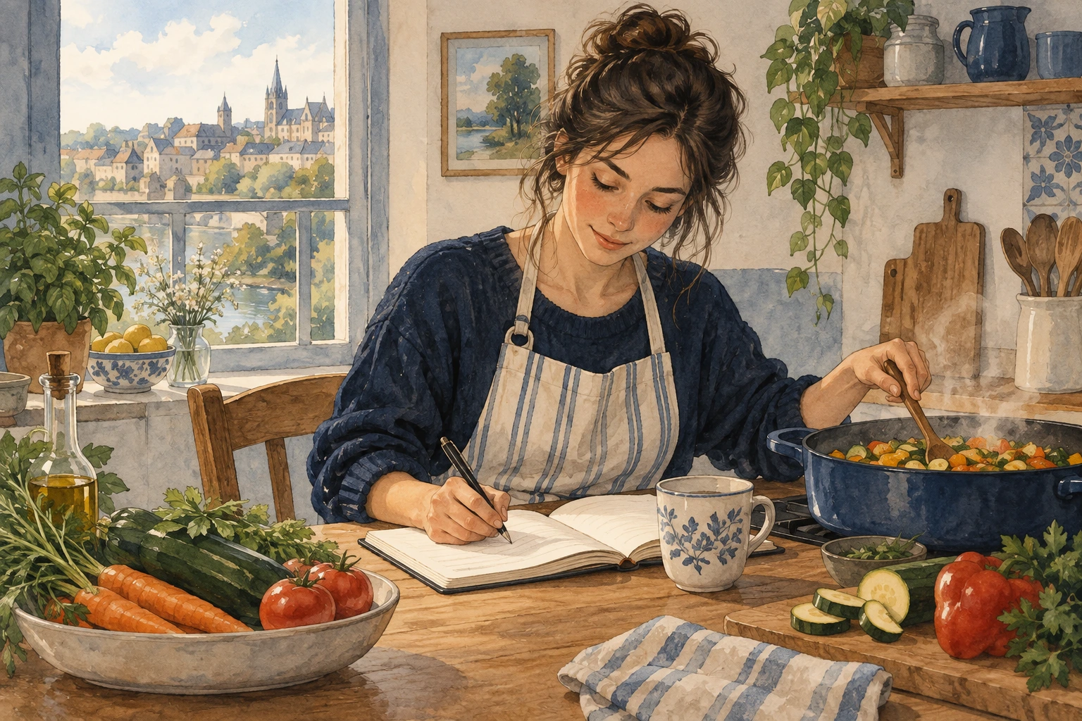 Autora cozinha mais legumes na sua própria casa.