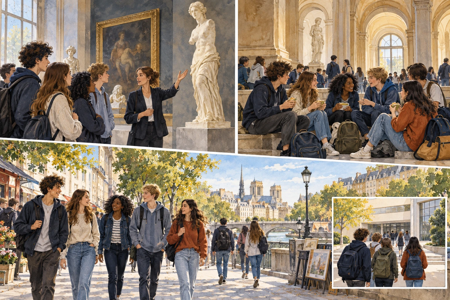 Grupo visita museu, reúne-se no átrio e regressa ao hotel.