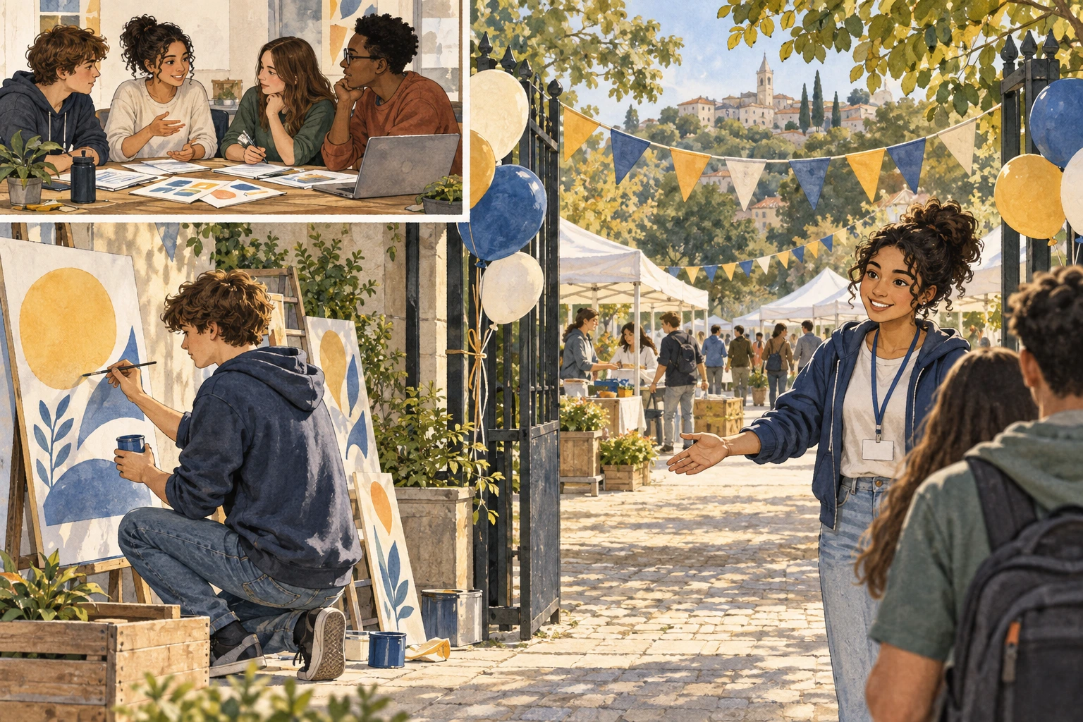 Preparação de cartazes, encontro dos voluntários e acolhimento na feira.