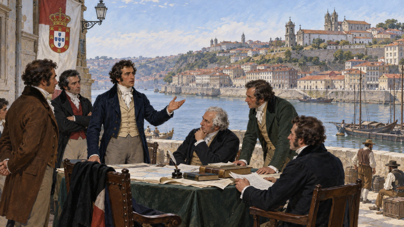 Representantes civis discutem reformas junto ao Douro na cidade do Porto.