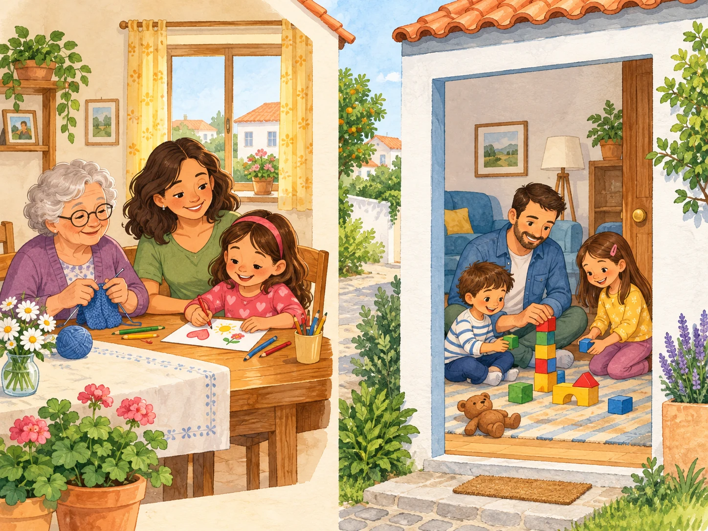 Eva com mãe e avó numa casa; Tiago com pai e irmã noutra casa.