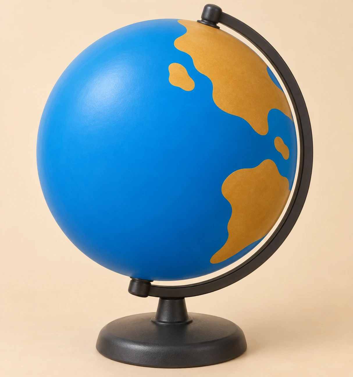 Globo esquemático sem nomes: as áreas azuis de água ocupam mais superfície visível do que as manchas castanhas de terra. Não representa continentes reais.