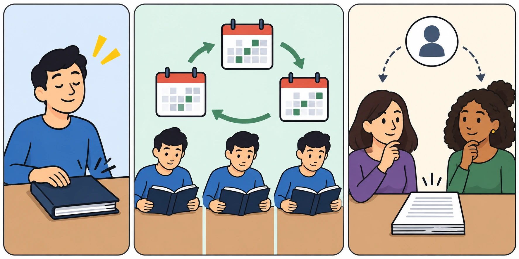 Evento de leitura concluído, leituras semanais repetidas e referente incerto entre duas pessoas.